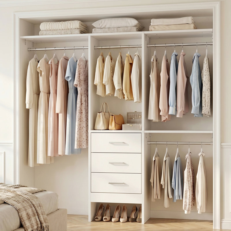 Naquesha 14.8'' - 48'' W Closet System with Drawers and Hanging Rods(Cut to Fit), White