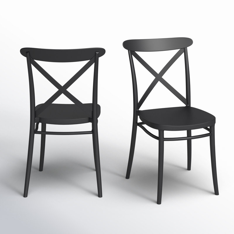 Farrah Stacking Patio Dining Side Chair, Black