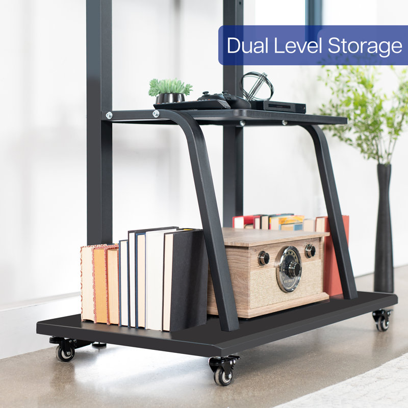 Black Heavy Duty Mobile TV Cart with Metal AV Shelf for 42" to 100" Screens