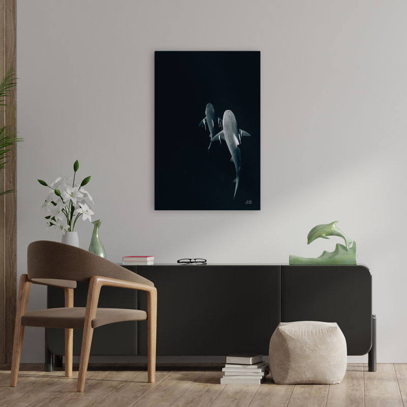 Au-dessus de l'abîme côtier; Nautique, animal, noir, noir et blanc, H 36 po x l 24 po