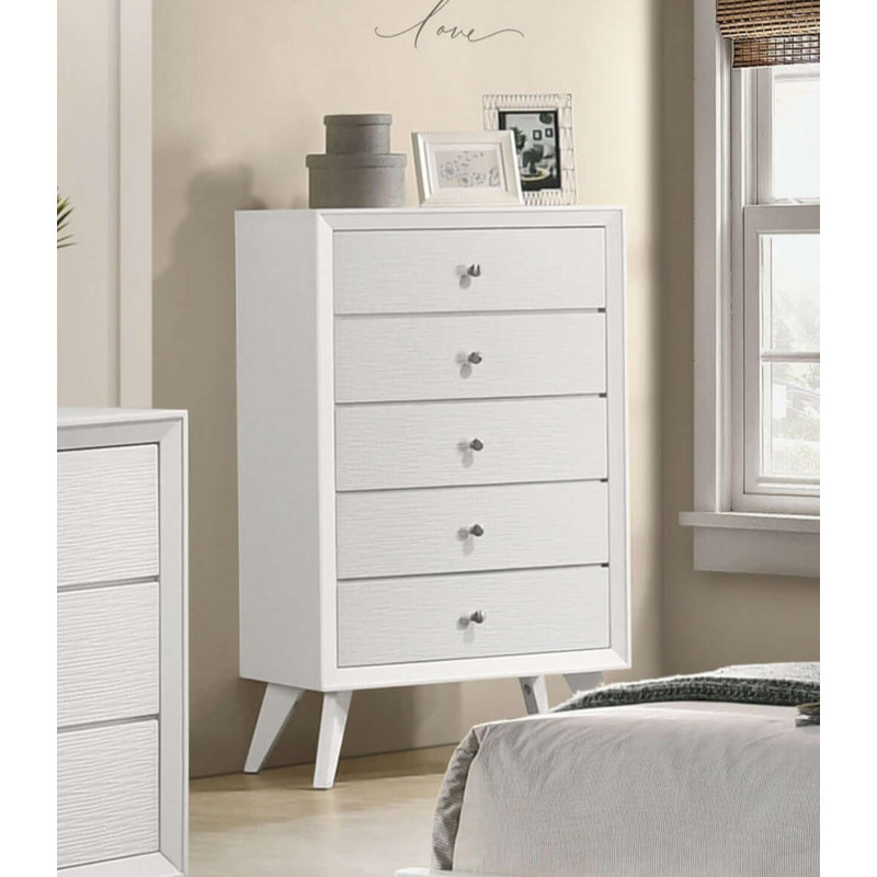 Commode blanche contemporaine à 1 tiroir avec texture ondulée et pieds inclinés | Idée de cadeau