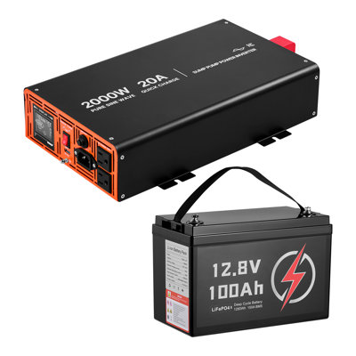 Ensemble de batteries de pompe de puisard, 2 000 W, système de secours avec batterie LiFePO4 de 100 Ah, interrupteurs automatiques à onduleur pour pompe de puisard, onde sinusoïdale pure, affichage à cristaux liquides, pour panne de courant de protection de sous-sol