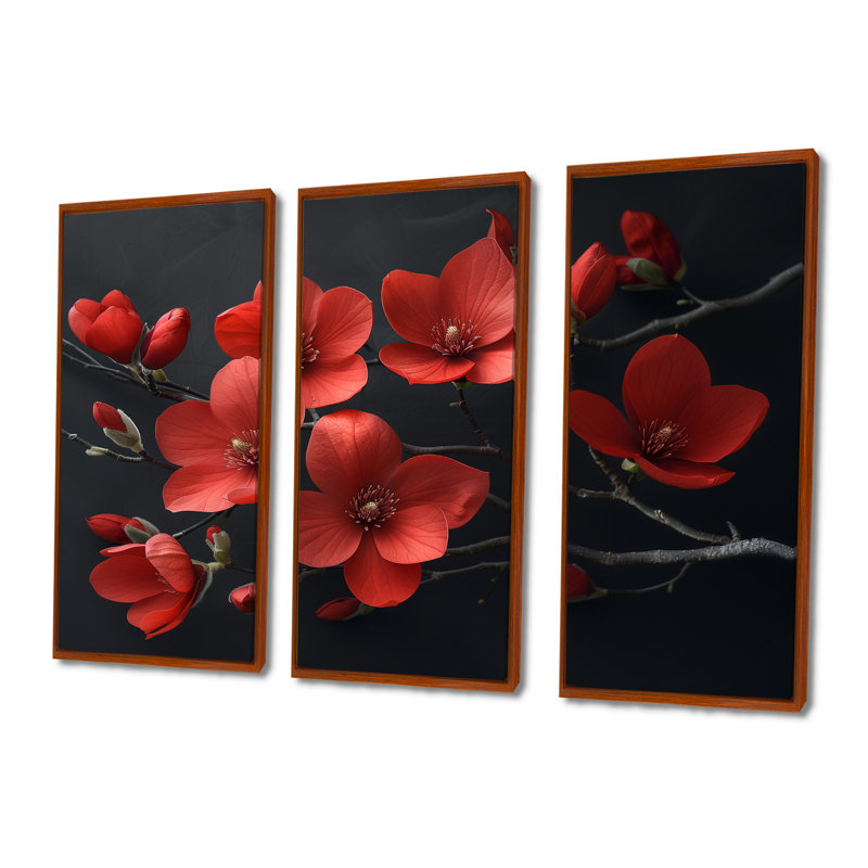 Ensemble de décoration murale Ritzman - Magnolias, H 28 po x l 36 po x P 1 po, Toile avec cadre flottant brun