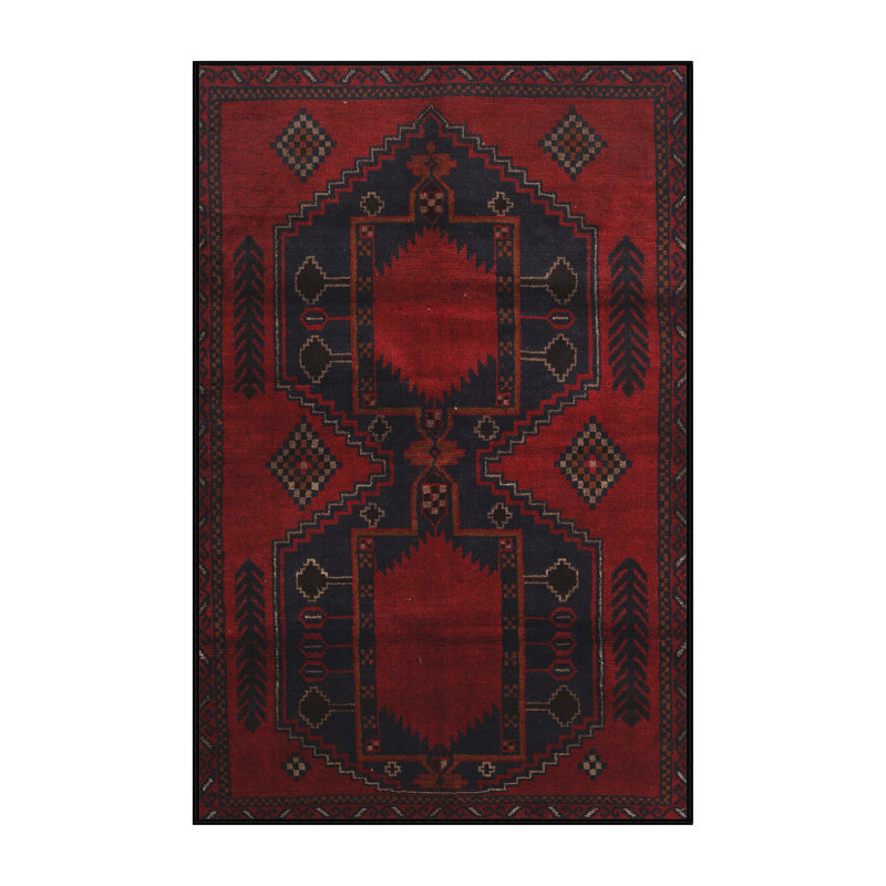 Tapis noir / rouge Southwestern, Rectangle 2 pi x 4 pi