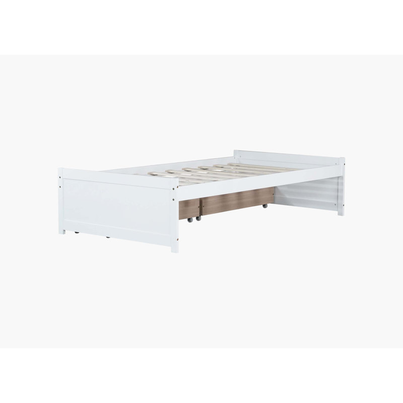 White Solid Rubber Wood Watsons Bed With Two Storage Drawers, White