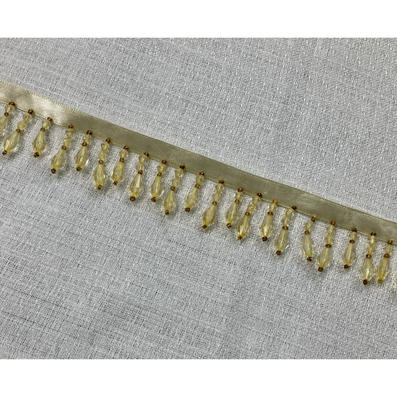 Crystal Beaded Fringe 1.5" Width Trim Handmade, Gold
