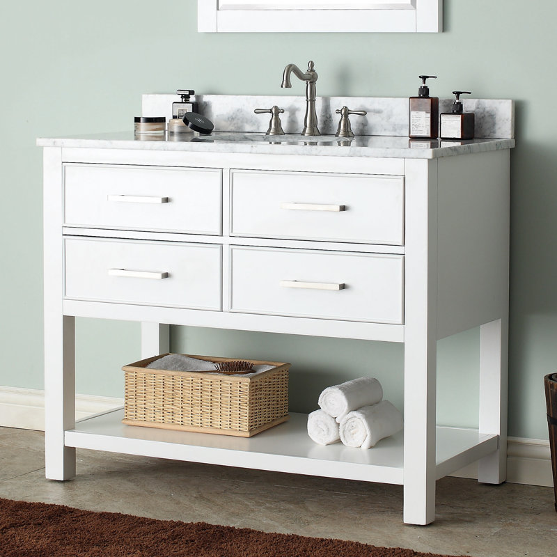 Brooks 43'' W Single Vanity, White, Carrera White Marble