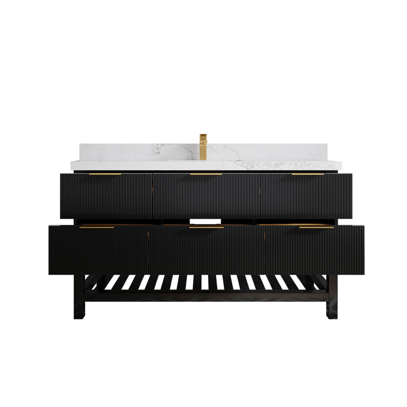 60'' Single Bathroom Vanity with Quartz Top, Calacatta Nuvo