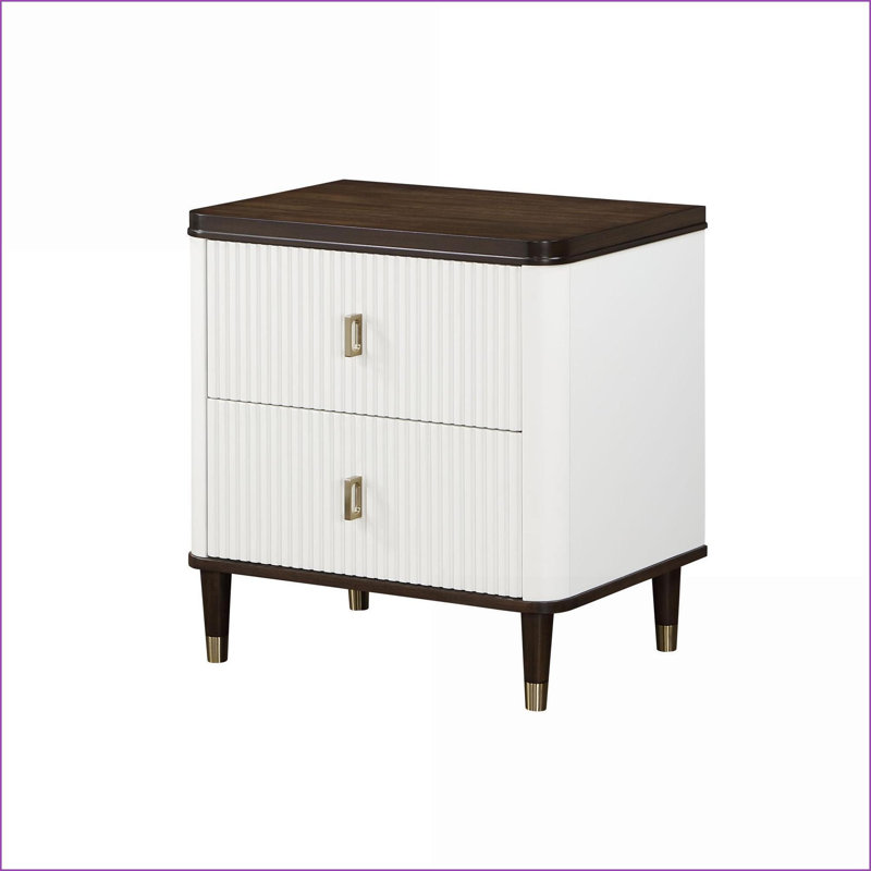 Carena White & amp; Table de chevet en noyer avec USB & amp; Tiroir de rangement