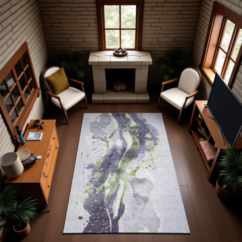 Tapis abstrait lavable à la machine de qualité supérieure Elize AMF1523, Rectangulaire 3 pi x 5 pi