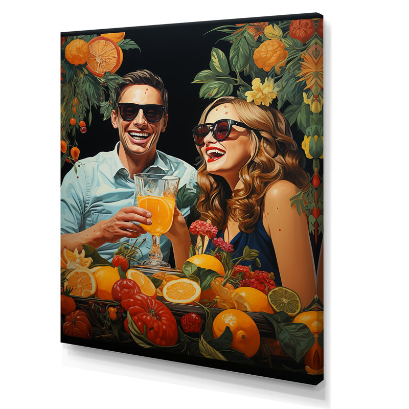 Popart 70S Lemonade Laughter - Couple, reproduction d'art sur toile_105793, Toile tendue, H 44 po x l 34 po x P 1,5 po