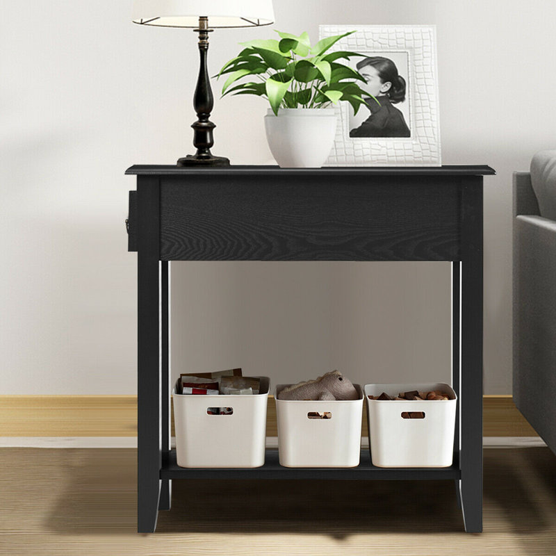 Lewallen End Table with Storage, Black