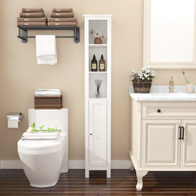 Armoire de salle de bain autoportante de 66,92 po de hauteur avec tablettes réglables - 1 porte mince pour le rangement blanc pour la maison, la salle de bain, la cuisine et le salon