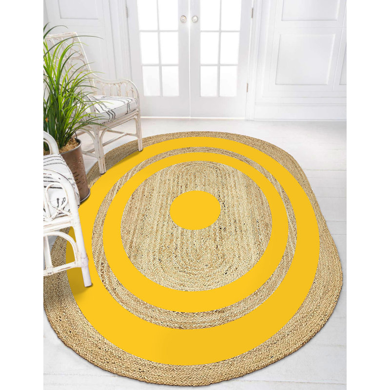 Tapis ovale en jute tissé à la machine en beige / jaune Wycomb, Ovale 3 pi 11 po x 5 pi 11 po