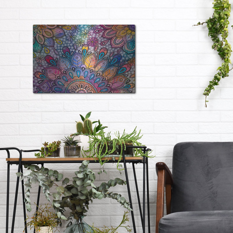 Bungalow rose «Bohemian Blooms 3» par Hello Angel, art mural en métal, H 12 po x l 16 po