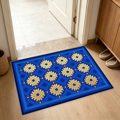 Tapis à motif d'étoile métallique bleu marine, facile à nettoyer, lavable à la machine, doux et confortable. convient aux tapis de porte, aux cuisines, aux salons, aux chambres à coucher, aux couloirs et aux buanderies. Tapis facile à nettoyer et durable pour la décoration intérieure.