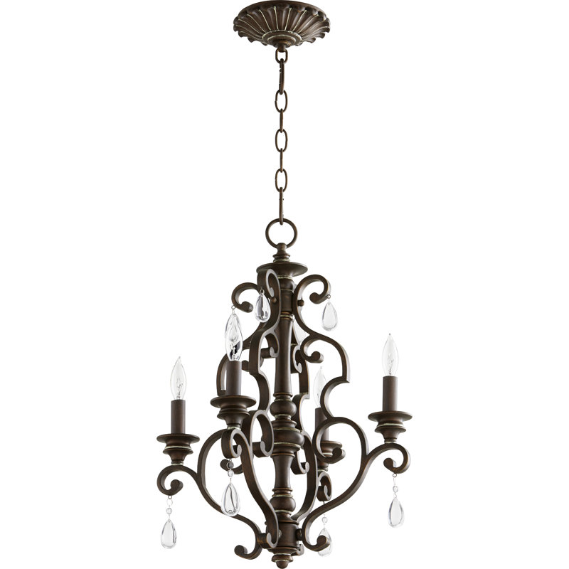 Lustre géométrique 4 lumières de style bougie Salome, Cuivre vintage