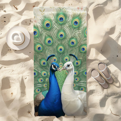 Serviette de plage légère en microfibre, absorbante et sans décoloration, 30 po x 60 po, plume de paon
