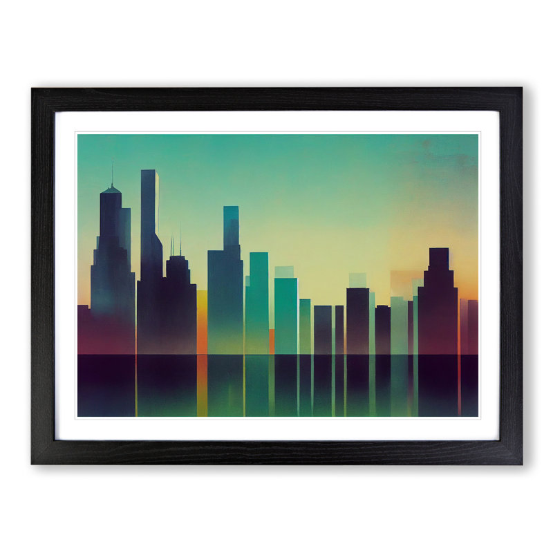 Effervescent Skyscraper Skyline Abstract - Single Picture Frame Painting, Black, 46cm H x 64cm W x 2cm D