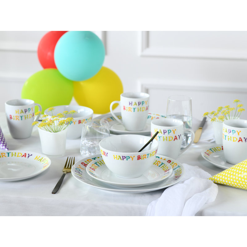 Happy Birthday Piece Porcelain Dinnerware Set - Service for 4