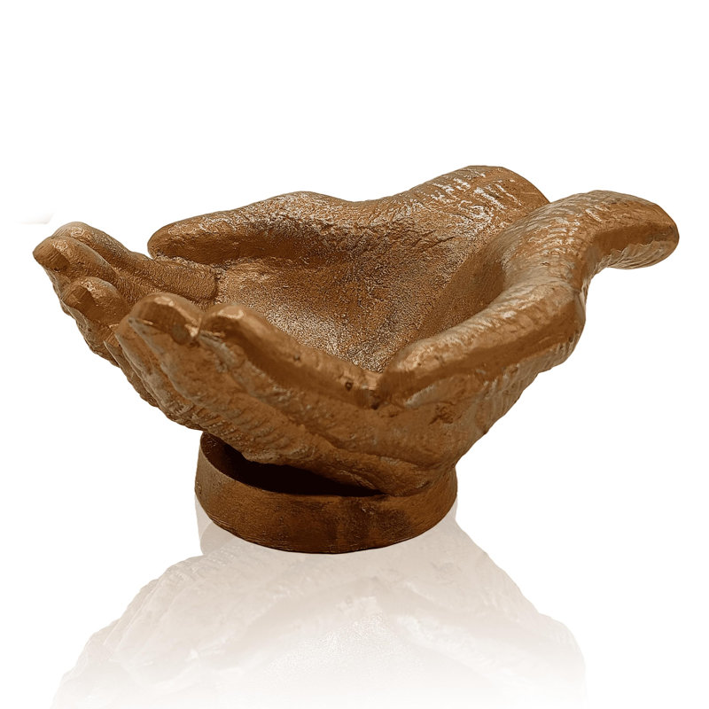 Bol décoratif antique en forme de mains, Cuivre antique