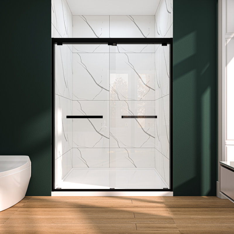 Matte Black Frameless Double Sliding Shower Door with Clear Glass