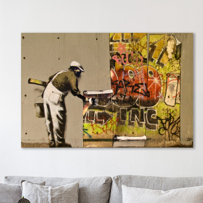 Graffiti Wallpaper by Banksy - Wrapped Canvas Print, 30 cm H x 46 cm W x 3 cm D