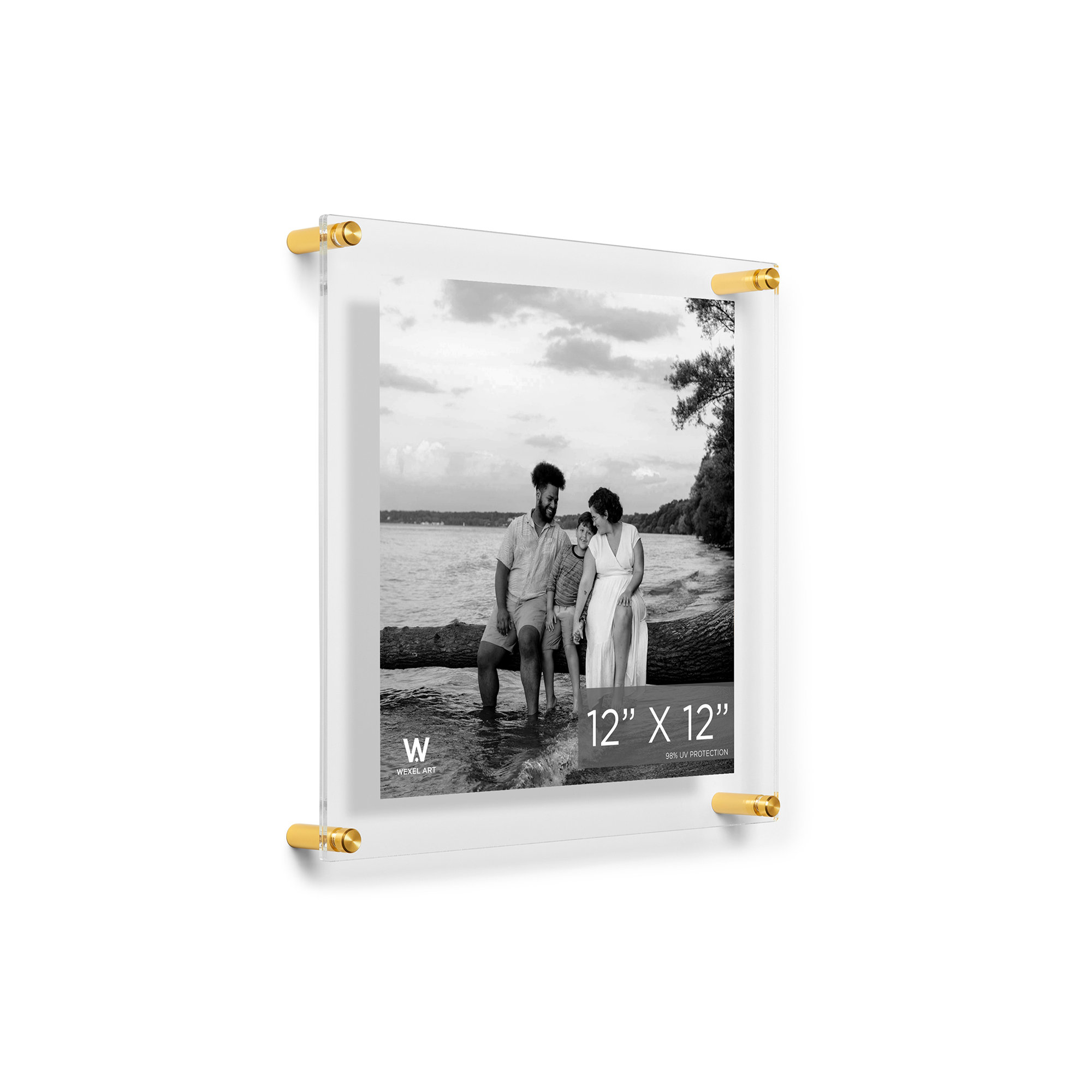Clear UV-Grade Acrylic Modern Floating Picture Frame - Gold, 12" H x 12" W, Gold