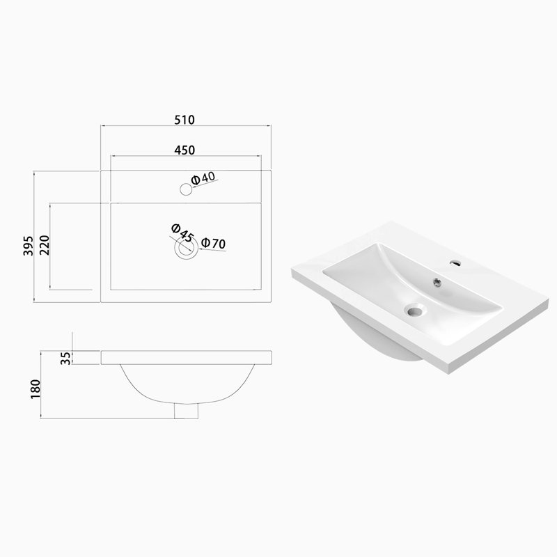 Leila 500mm Single Bathroom Vanity with Drop In Resin Basin