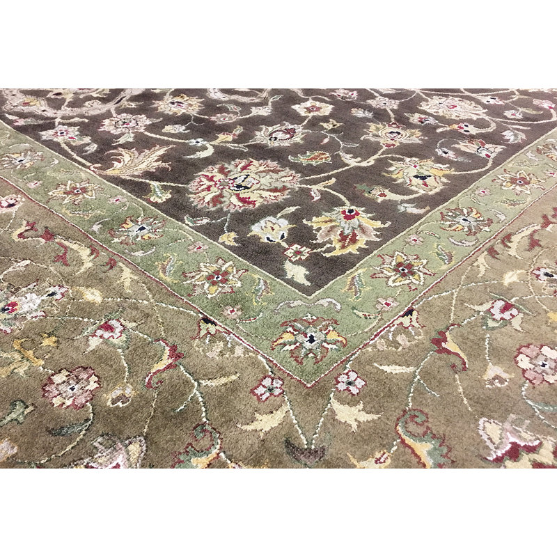 Tapis brun et crème noué à la main de haute qualité