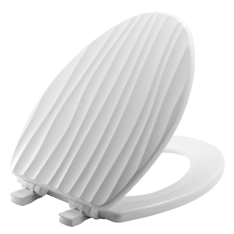 Rainfall Sculptured Toilet Seat, Slow Close, Never Loosens, ELONGATED, Durable Wood, White