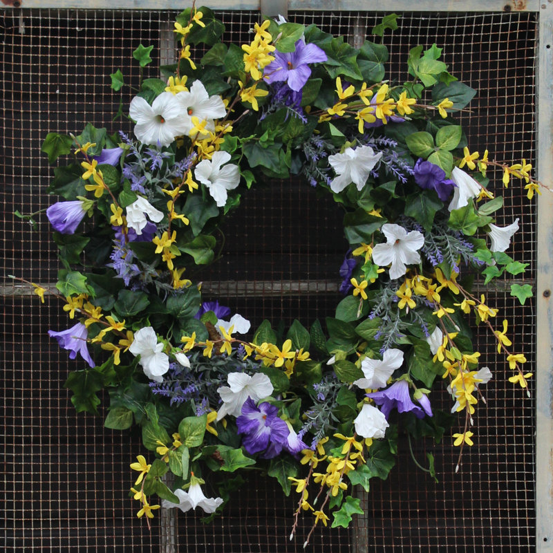 Pétunia, couronne de porte d'entrée d'été, H 26 po x l 26 po x P 6 po