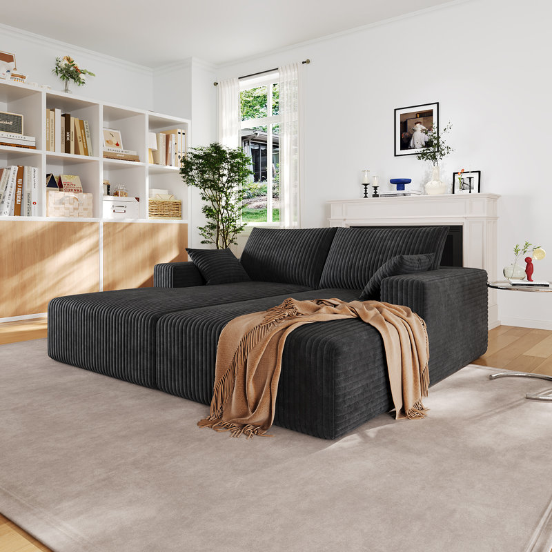 80.3” W Oversized Sofa & Chaise, Upholstered Loveseats Square Arm Sofa, Cloud Sectional Couch Sofa Bed Deep Seat, No Assembly Required, Modern Sleeper Loveseat Chair For Living Room Bedroom Reading