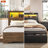 Farmhouse King Size Bed Frame With 51" Tall Storage Headboard & 4 Drawers, Wooden Bed Frame King Size with LED Light, Charging Station, No Spring Needed-12953376-12953378