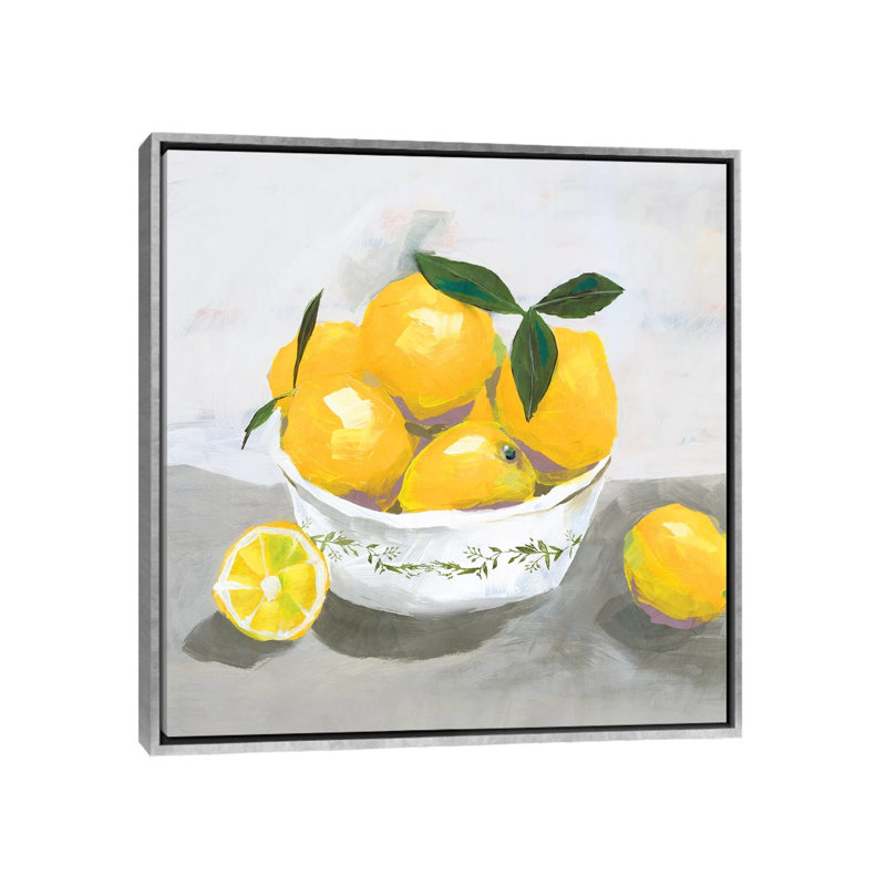 «Lemons» par Isabelle Z - impression d'art graphique, Pas de tapis, H 18 po x l 18 po x 1,5 po, Toile avec cadre argenté