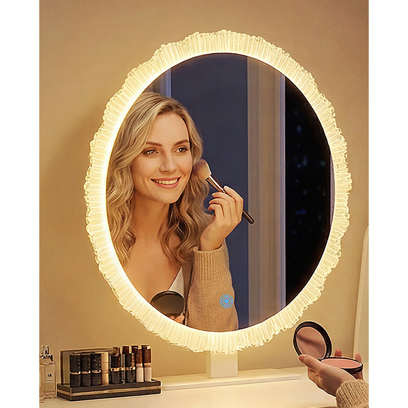 Crystal Edge LED Makeup Mirror With 3-Color Dimmable Lighting