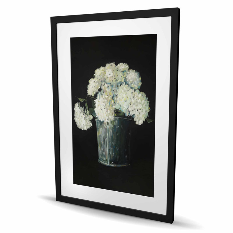 Imprimé de fleurs d'hortensia blanc - encadré noir