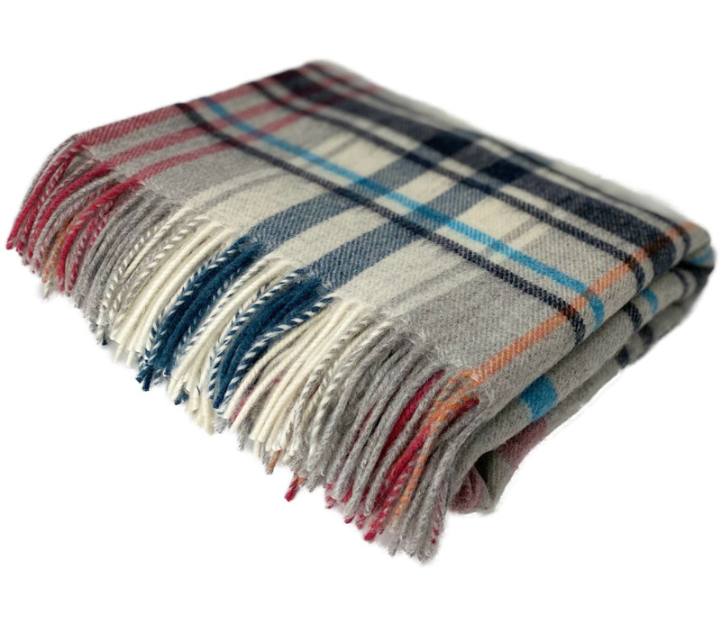 Jeté tissé en laine d'agneau Merino, Blue/Black/Grey/Red/Beige/Orange Geometric