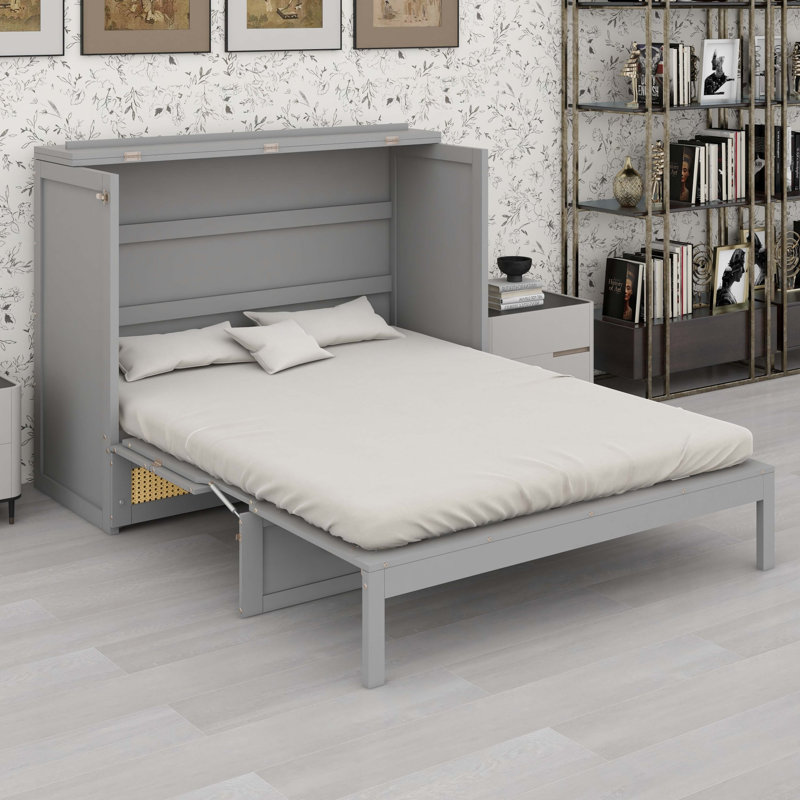 Lit escamotable avec grands tiroirs Murphy, Gris, Double
