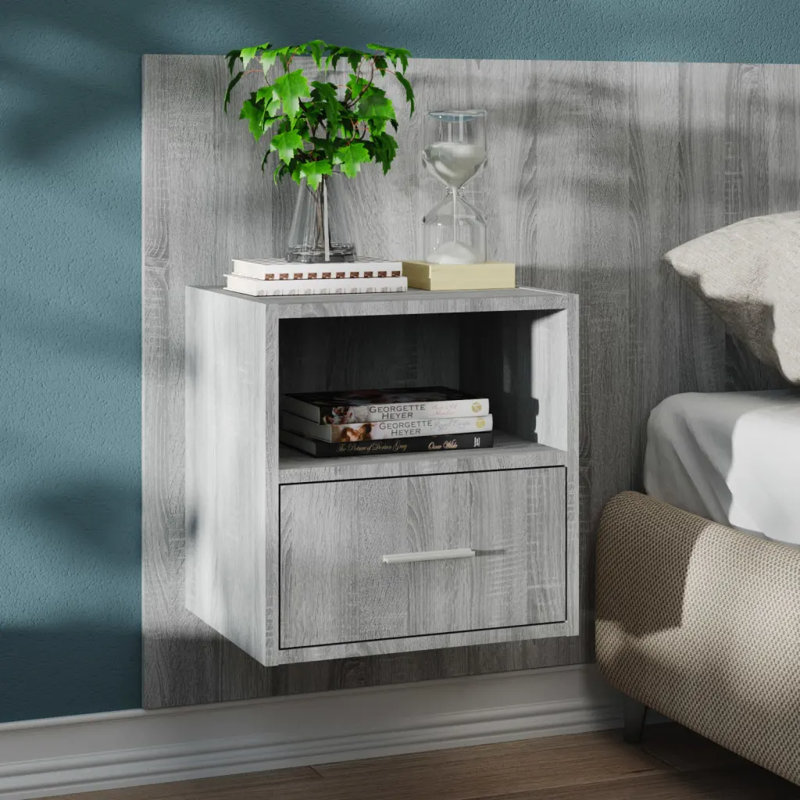 Jaicee Wall-mounted Bedside Cabinet, Grey Sonoma, Set of 2