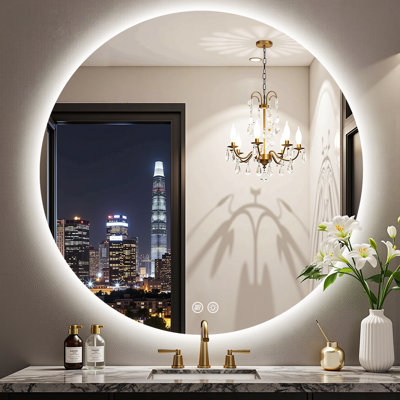 Lunara UL Certified Frameless Backlit LED Bathroom/Vanity Mirror, Temper Glass Round Mirror