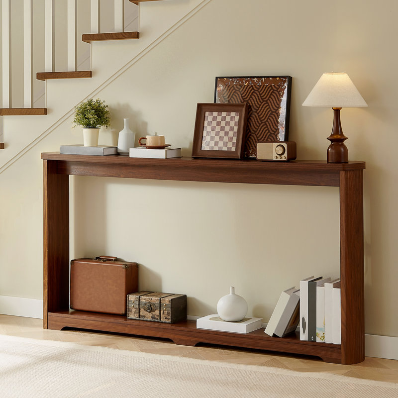 Table de rangement à texture ondulée 70,1 po pour entrée, console étroite en bois, peut être placée derrière le canapé