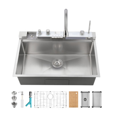 Évier de cuisine 33 po à cuve simple encastrée en acier inoxydable avec entrefer
