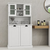 Aspasios Two-Compartment Tilt-Out Dirty Laundry Basket Tall Bathroom Cabinet with 2 Adjustable Shelves