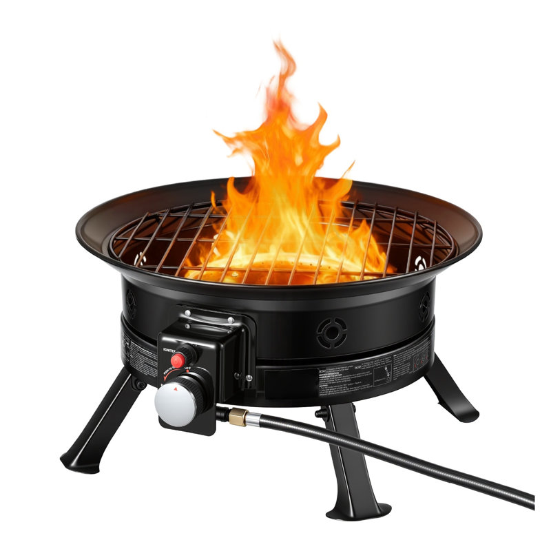 Foyer portatif au propane de 53 000 BTU avec grille pour barbecue - Foyer d'extérieur au gaz sans fumée pour patio, camping et cour arrière