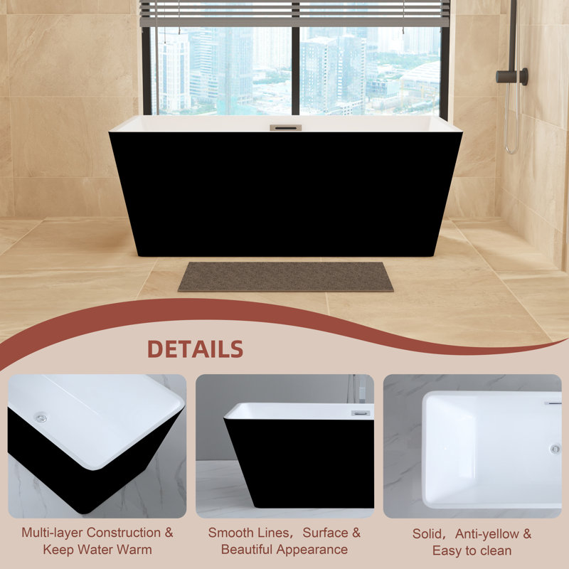 KDK Home 59" Black Acrylic Freestanding Bathtub
