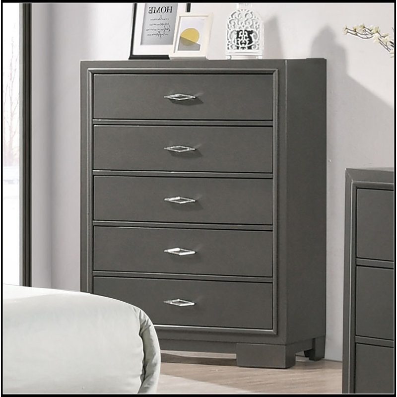 1 pièce Commode 5 tiroirs en acrylique de style contemporain avec pieds en métal gris