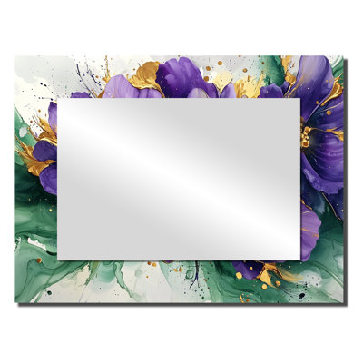 Emerald Violet Flowers Wild Unfolded II - Violets Mirror Wall Art - Printed On Metal