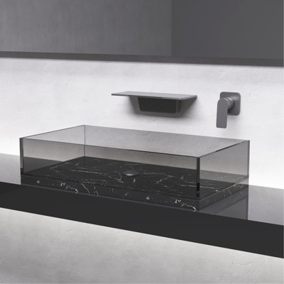 Robinet de lavabo de salle de bain de style cascade, bronze industriel, installation simple, fixation murale, profondeur de 11,55 po, largeur de 4,77 po, hauteur de 16,16 po, robinet de masse à finition simple 12,11 lb