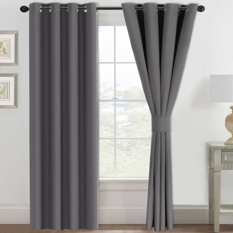 Gray Blackout Grommet Polyester Window Panel Set